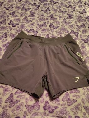 Gymshark Women's Gray-Purple Athletic Shorts with Zipper Pockets